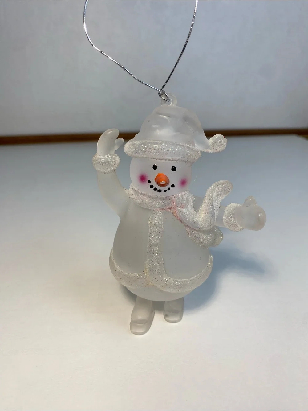 Snow Man Scarf Frosted Glass Figurine Christmas Holiday Iridescent Trims